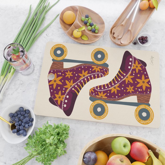 Retro Roller Skates - Fuchsia & Orange Cutting Board Gallery Image 2