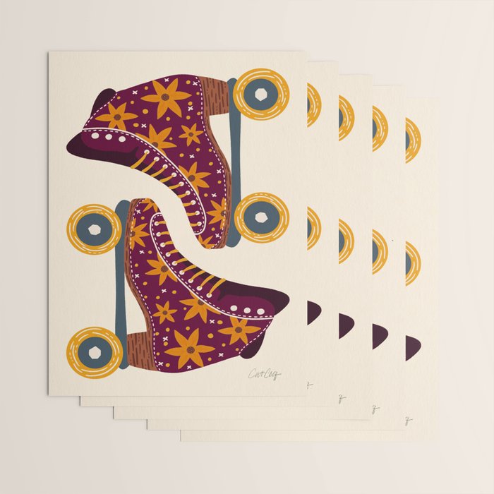 Retro Roller Skates - Fuchsia & Orange Wrapping Paper Gallery Image 3