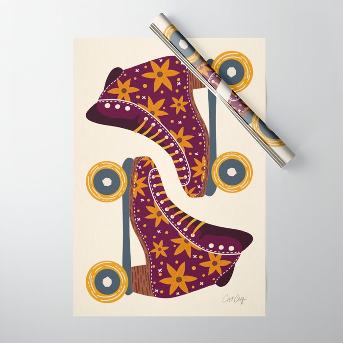 Retro Roller Skates - Fuchsia & Orange Wrapping Paper Gallery Image 1