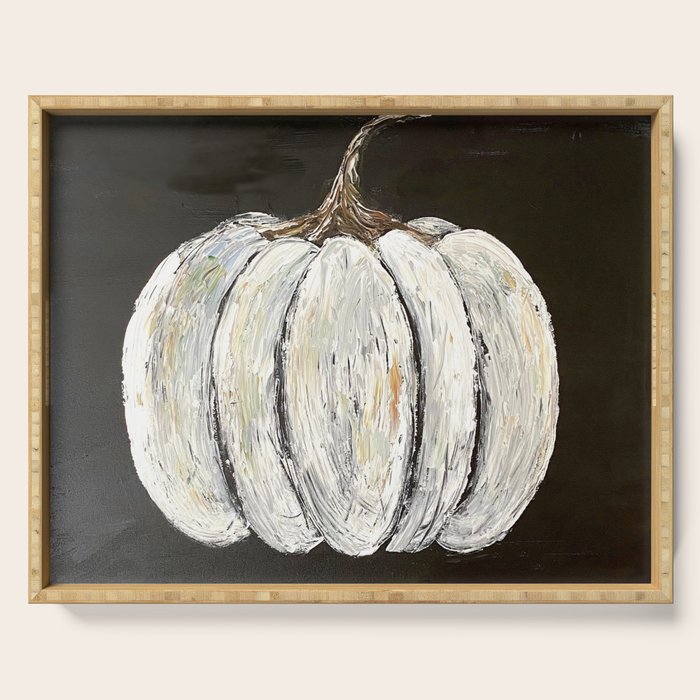 Rustic White Pumpkin on Black Background Serving Tray