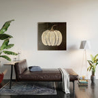 Rustic White Pumpkin on Black Background Wood Wall Art Gallery Image 2