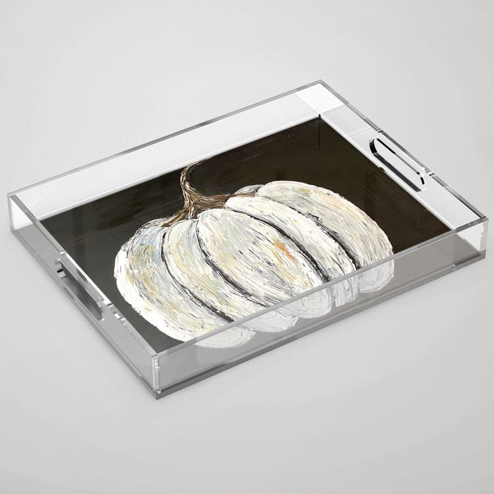 Rustic White Pumpkin on Black Background Acrylic Tray Gallery Image 1