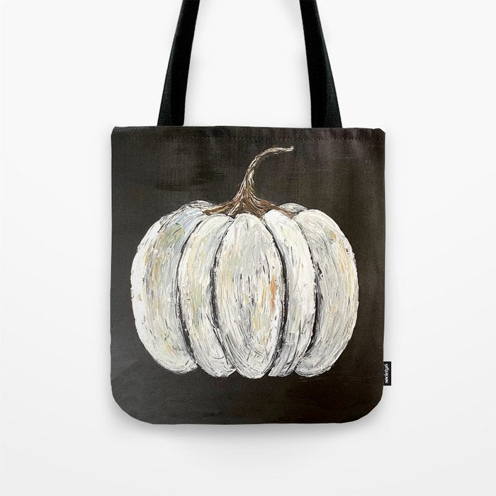 Rustic White Pumpkin on Black Background Tote Bag