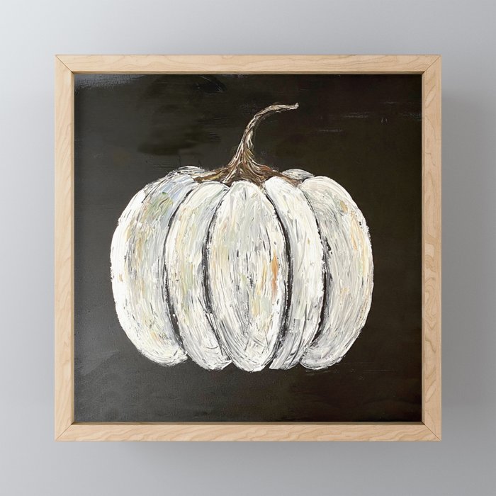 Rustic White Pumpkin on Black Background Mini Art Print Gallery Image 1