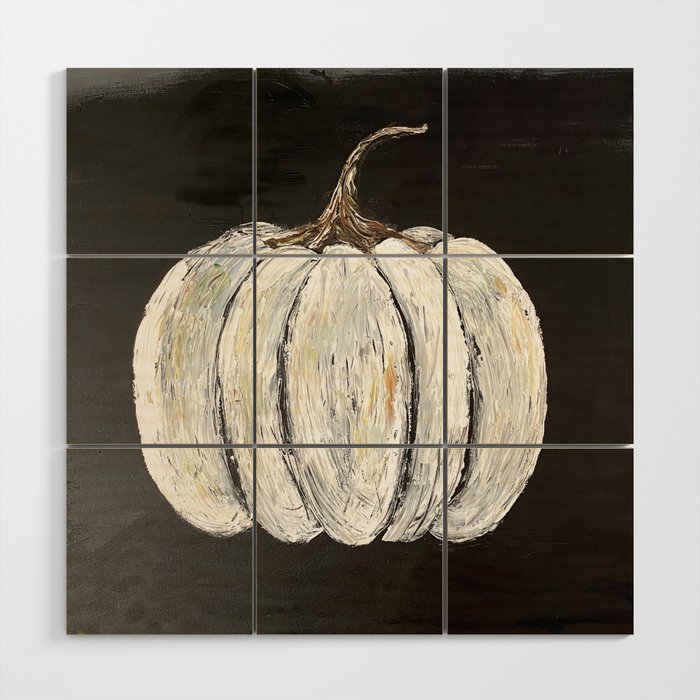 Rustic White Pumpkin on Black Background Wood Wall Art Gallery Image 1