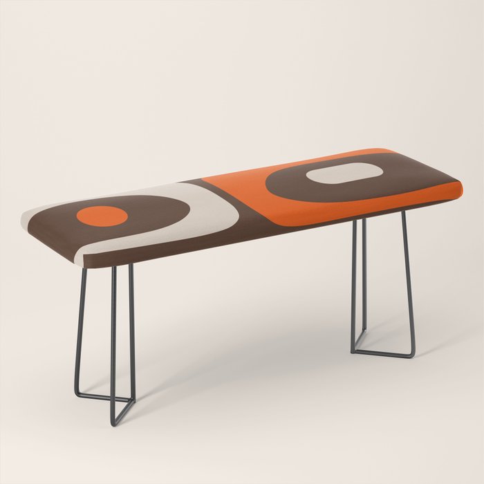 Retro 70s Aesthetic Abstract Mid Century Modern Minimalist Piquet Pattern Brown and Orange Bench Gallery Image 1