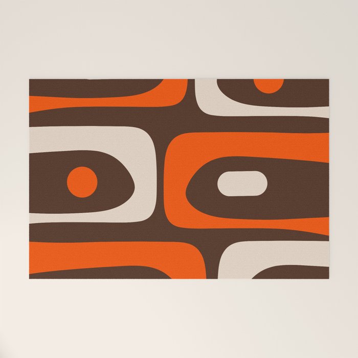 Retro 70s Aesthetic Abstract Mid Century Modern Minimalist Piquet Pattern Brown and Orange Welcome Mat Gallery Image 1