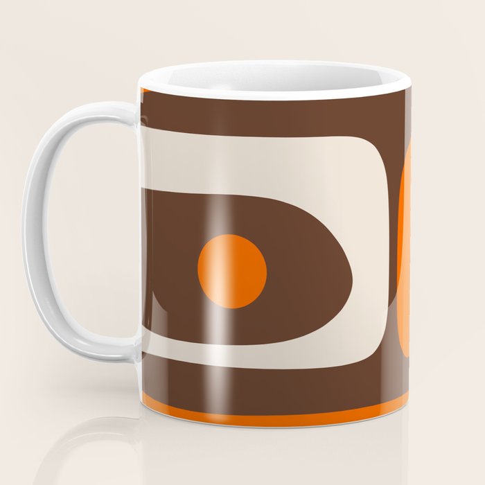Retro 70s Aesthetic Abstract Mid Century Modern Minimalist Piquet Pattern Brown and Orange Coffee Mug Gallery Image 3
