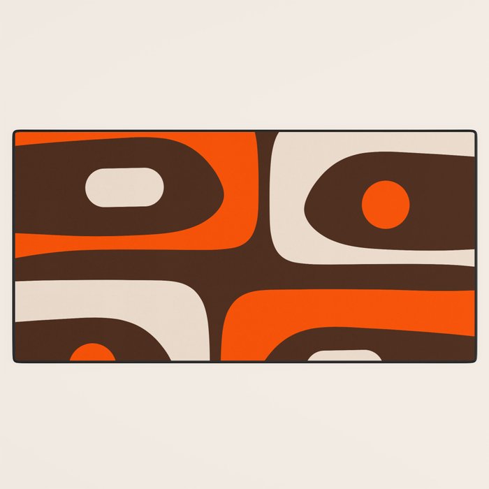 Retro 70s Aesthetic Abstract Mid Century Modern Minimalist Piquet Pattern Brown and Orange Desk Mat Gallery Image 3