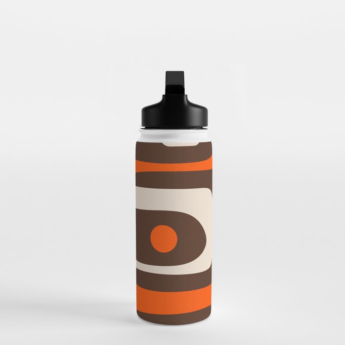 Retro 70s Aesthetic Abstract Mid Century Modern Minimalist Piquet Pattern Brown and Orange Water Bottle Gallery Image 3