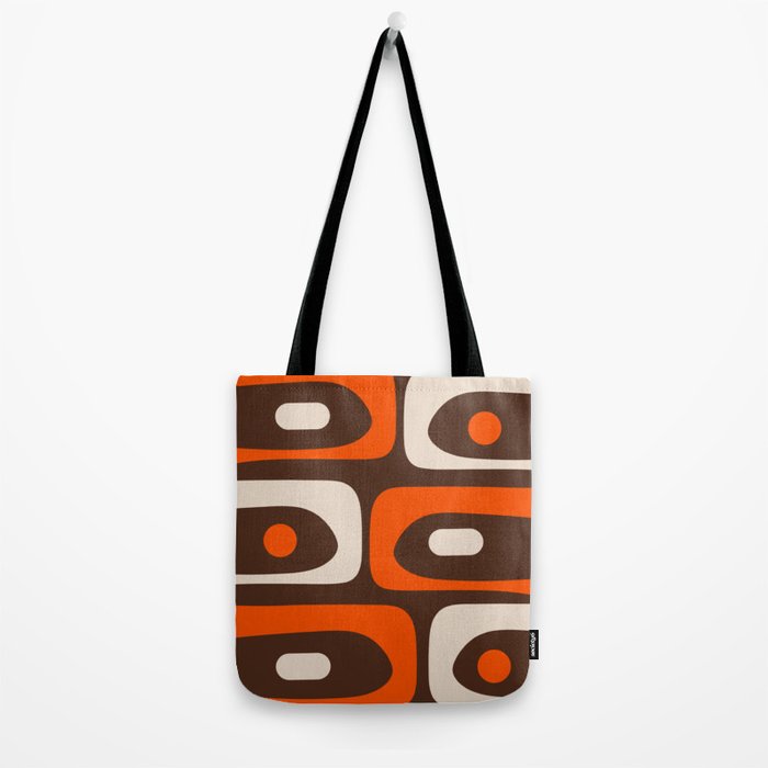 Retro 70s Aesthetic Abstract Mid Century Modern Minimalist Piquet Pattern Brown and Orange Tote Bag Gallery Image 2