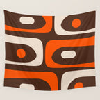 Retro 70s Aesthetic Abstract Mid Century Modern Minimalist Piquet Pattern Brown and Orange Wall Tapestry Gallery Image 4