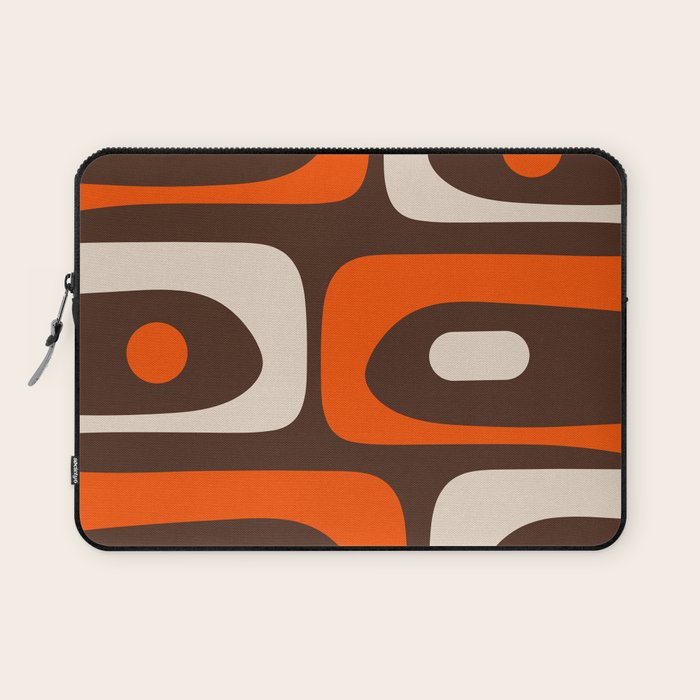 Retro 70s Aesthetic Abstract Mid Century Modern Minimalist Piquet Pattern Brown and Orange Laptop Sleeve Gallery Image 1