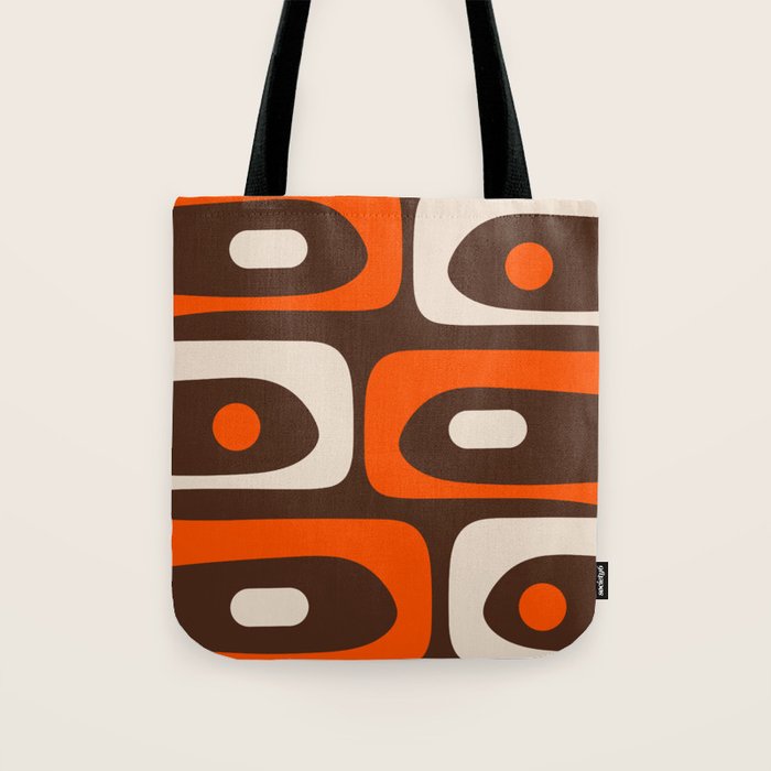 Retro 70s Aesthetic Abstract Mid Century Modern Minimalist Piquet Pattern Brown and Orange Tote Bag Gallery Image 1