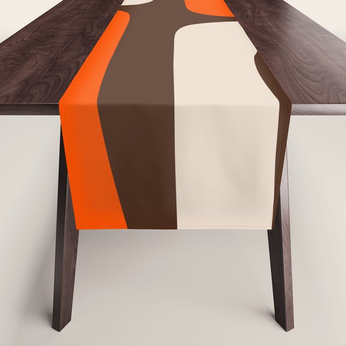 Retro 70s Aesthetic Abstract Mid Century Modern Minimalist Piquet Pattern Brown and Orange Table Runner Gallery Image 1