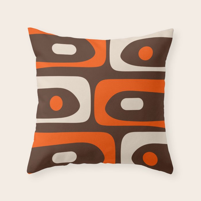 Retro 70s Aesthetic Abstract Mid Century Modern Minimalist Piquet Pattern Brown and Orange Throw Pillow Gallery Image 6