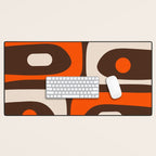 Retro 70s Aesthetic Abstract Mid Century Modern Minimalist Piquet Pattern Brown and Orange Desk Mat Gallery Image 1