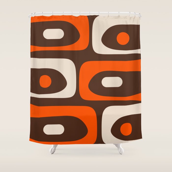 Retro 70s Aesthetic Abstract Mid Century Modern Minimalist Piquet Pattern Brown and Orange Shower Curtain Gallery Image 1