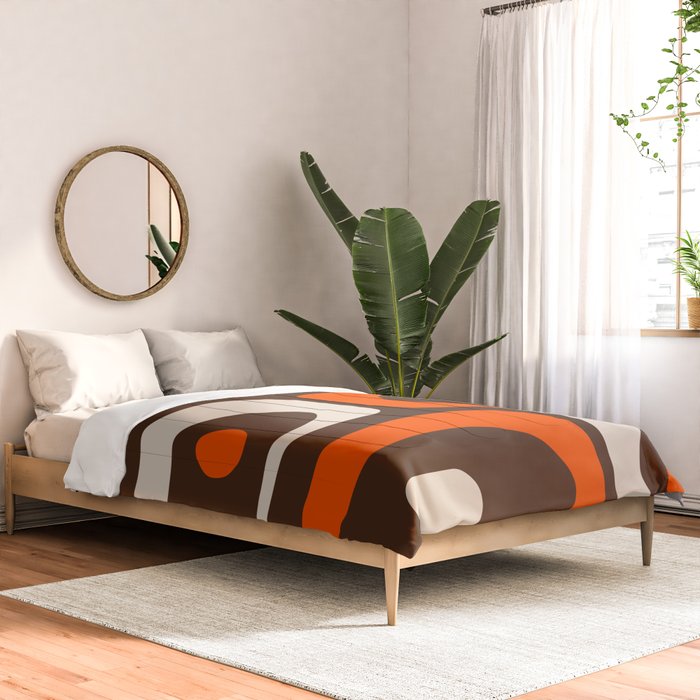 Retro 70s Aesthetic Abstract Mid Century Modern Minimalist Piquet Pattern Brown and Orange Comforter Gallery Image 2