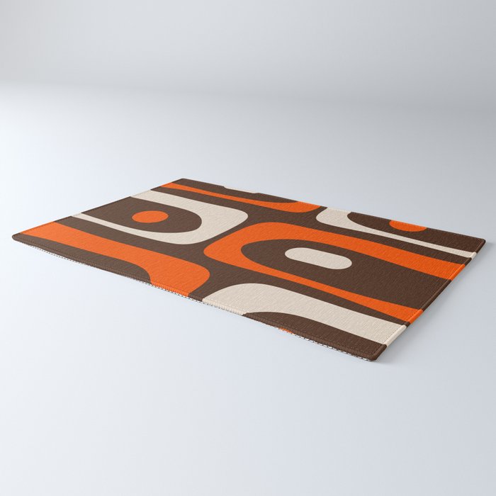 Retro 70s Aesthetic Abstract Mid Century Modern Minimalist Piquet Pattern Brown and Orange Rug Gallery Image 3