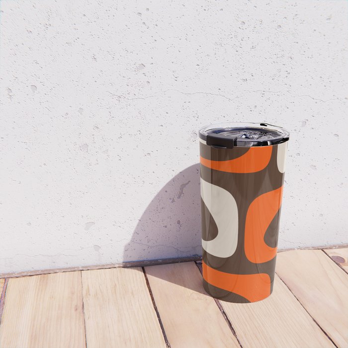 Retro 70s Aesthetic Abstract Mid Century Modern Minimalist Piquet Pattern Brown and Orange Travel Mug Gallery Image 4