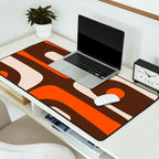Retro 70s Aesthetic Abstract Mid Century Modern Minimalist Piquet Pattern Brown and Orange Desk Mat Gallery Image 2