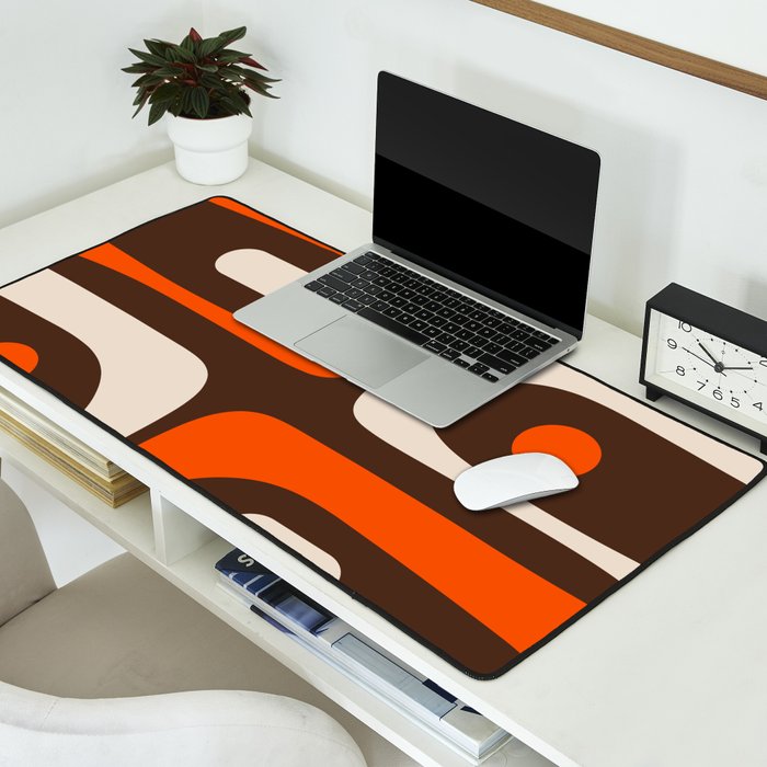Retro 70s Aesthetic Abstract Mid Century Modern Minimalist Piquet Pattern Brown and Orange Desk Mat Gallery Image 2