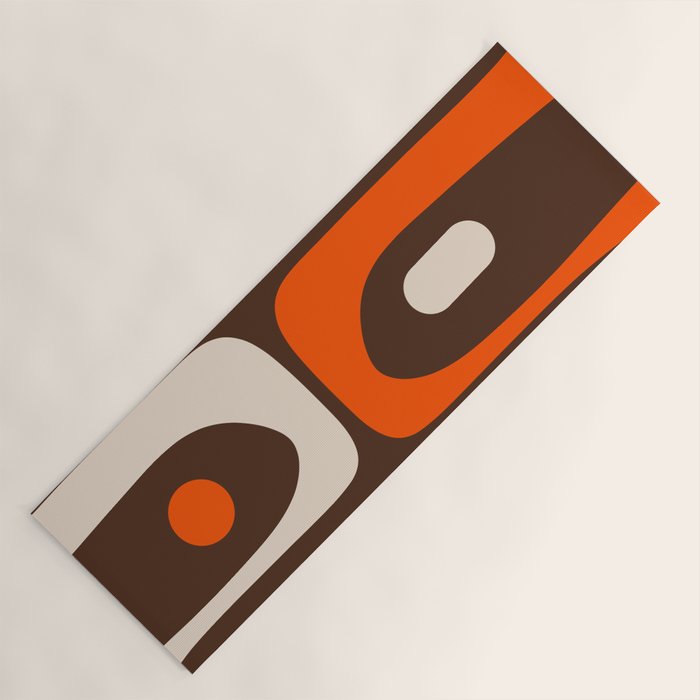 Retro 70s Aesthetic Abstract Mid Century Modern Minimalist Piquet Pattern Brown and Orange Yoga Mat Gallery Image 1