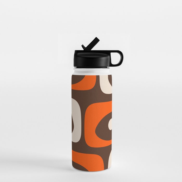 Retro 70s Aesthetic Abstract Mid Century Modern Minimalist Piquet Pattern Brown and Orange Water Bottle Gallery Image 1