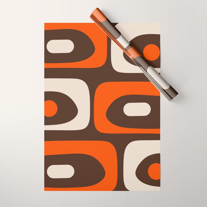 Retro 70s Aesthetic Abstract Mid Century Modern Minimalist Piquet Pattern Brown and Orange Wrapping Paper Gallery Image 1