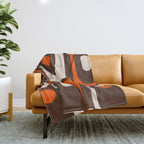 Retro 70s Aesthetic Abstract Mid Century Modern Minimalist Piquet Pattern Brown and Orange Throw Blanket Gallery Image 1