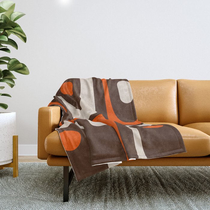 Retro 70s Aesthetic Abstract Mid Century Modern Minimalist Piquet Pattern Brown and Orange Throw Blanket Gallery Image 1