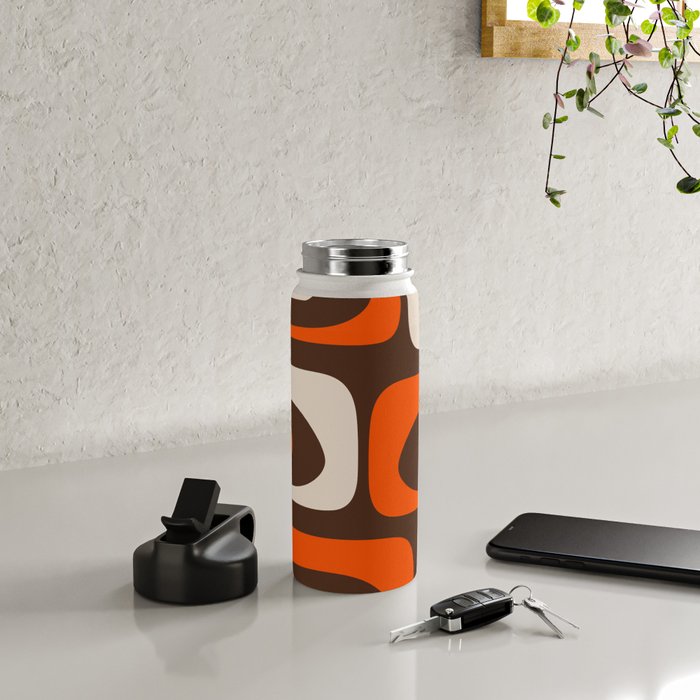 Retro 70s Aesthetic Abstract Mid Century Modern Minimalist Piquet Pattern Brown and Orange Water Bottle Gallery Image 4