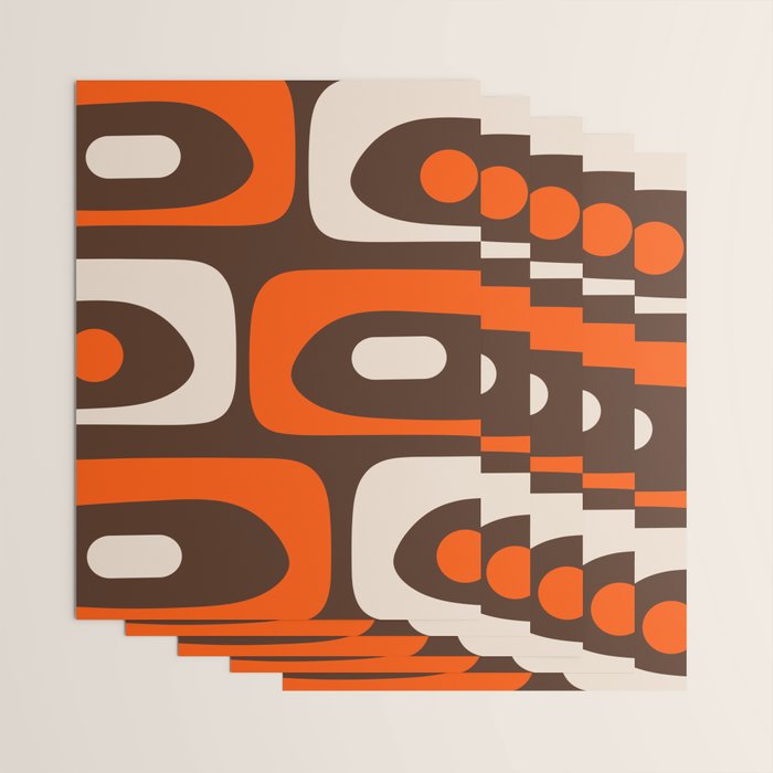 Retro 70s Aesthetic Abstract Mid Century Modern Minimalist Piquet Pattern Brown and Orange Wrapping Paper Gallery Image 3