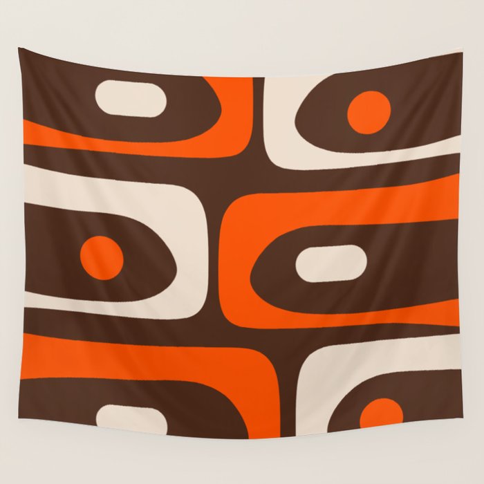 Retro 70s Aesthetic Abstract Mid Century Modern Minimalist Piquet Pattern Brown and Orange Wall Tapestry Gallery Image 1