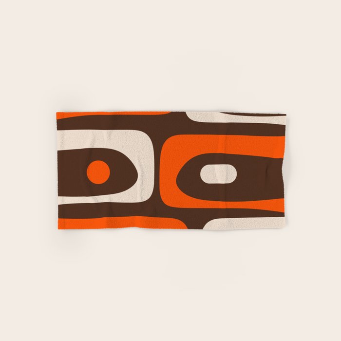 Retro 70s Aesthetic Abstract Mid Century Modern Minimalist Piquet Pattern Brown and Orange Bath Towel Gallery Image 1