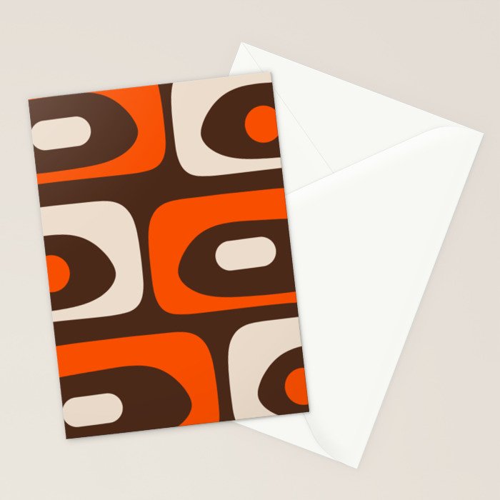 Retro 70s Aesthetic Abstract Mid Century Modern Minimalist Piquet Pattern Brown and Orange Stationery Card Gallery Image 2