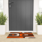 Retro 70s Aesthetic Abstract Mid Century Modern Minimalist Piquet Pattern Brown and Orange Welcome Mat Gallery Image 3