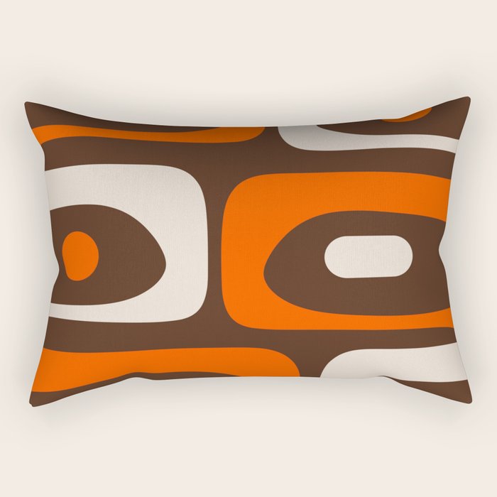 Retro 70s Aesthetic Abstract Mid Century Modern Minimalist Piquet Pattern Brown and Orange Rectangular Pillow Gallery Image 2
