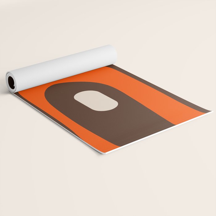 Retro 70s Aesthetic Abstract Mid Century Modern Minimalist Piquet Pattern Brown and Orange Yoga Mat Gallery Image 2