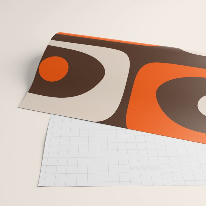 Retro 70s Aesthetic Abstract Mid Century Modern Minimalist Piquet Pattern Brown and Orange Wrapping Paper Gallery Image 2