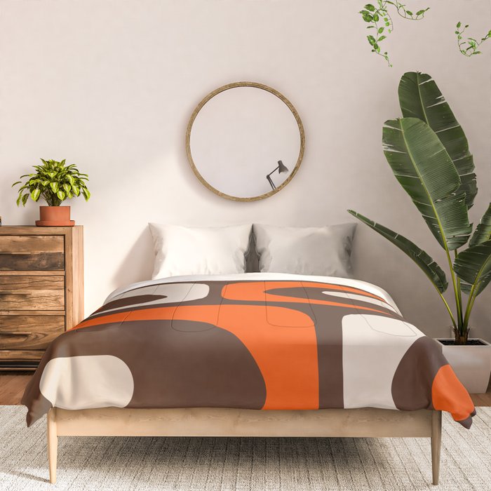 Retro 70s Aesthetic Abstract Mid Century Modern Minimalist Piquet Pattern Brown and Orange Comforter Gallery Image 3
