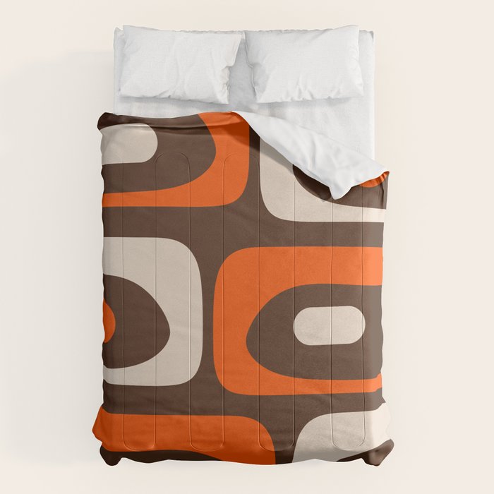 Retro 70s Aesthetic Abstract Mid Century Modern Minimalist Piquet Pattern Brown and Orange Comforter Gallery Image 6