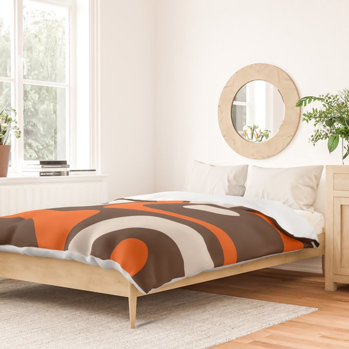 Retro 70s Aesthetic Abstract Mid Century Modern Minimalist Piquet Pattern Brown and Orange Duvet Cover Gallery Image 2