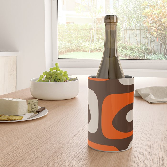 Retro 70s Aesthetic Abstract Mid Century Modern Minimalist Piquet Pattern Brown and Orange Wine Chiller Gallery Image 4