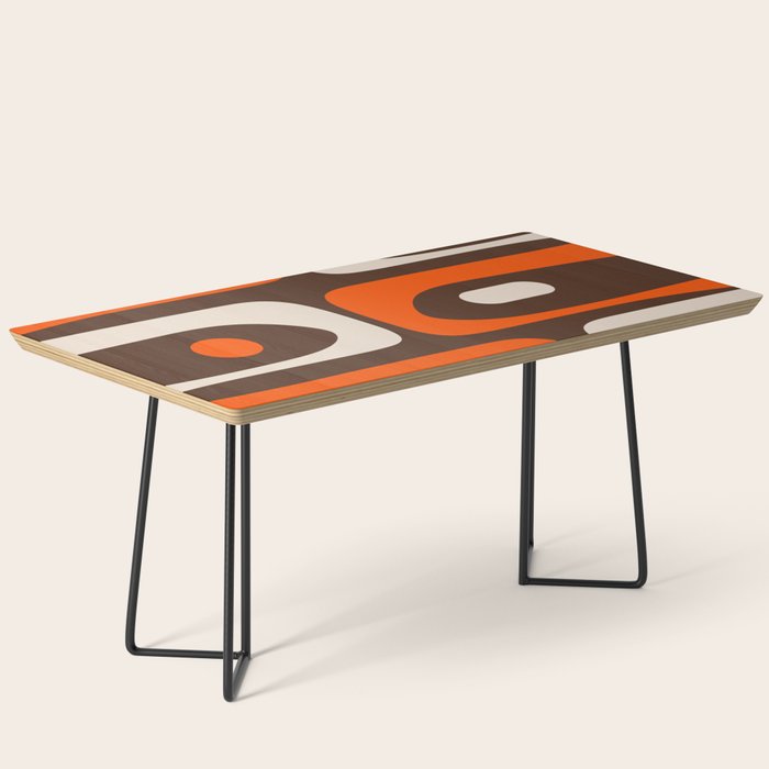 Retro 70s Aesthetic Abstract Mid Century Modern Minimalist Piquet Pattern Brown and Orange Coffee Table Gallery Image 1
