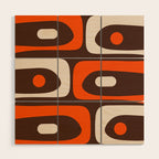 Retro 70s Aesthetic Abstract Mid Century Modern Minimalist Piquet Pattern Brown and Orange Wood Wall Art Gallery Image 1