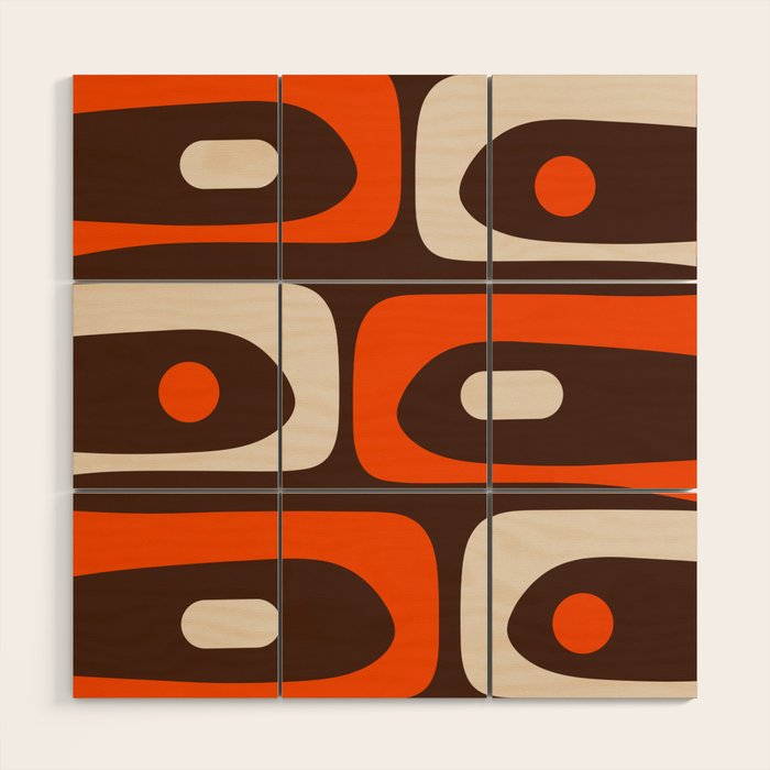 Retro 70s Aesthetic Abstract Mid Century Modern Minimalist Piquet Pattern Brown and Orange Wood Wall Art Gallery Image 1