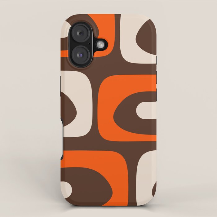 Retro 70s Aesthetic Abstract Mid Century Modern Minimalist Piquet Pattern Brown and Orange iPhone Case Gallery Image 1