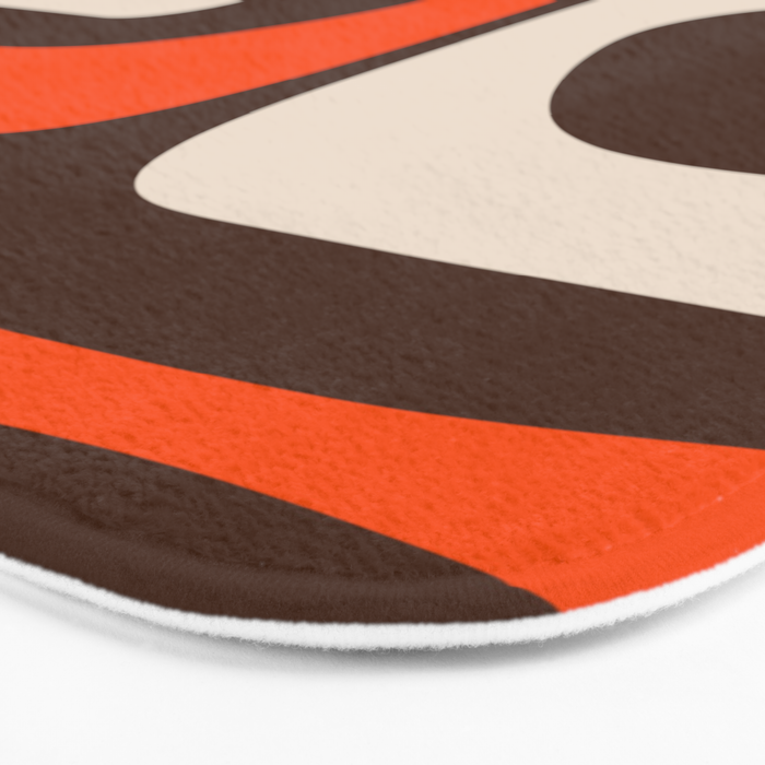 Retro 70s Aesthetic Abstract Mid Century Modern Minimalist Piquet Pattern Brown and Orange Bath Mat Gallery Image 3